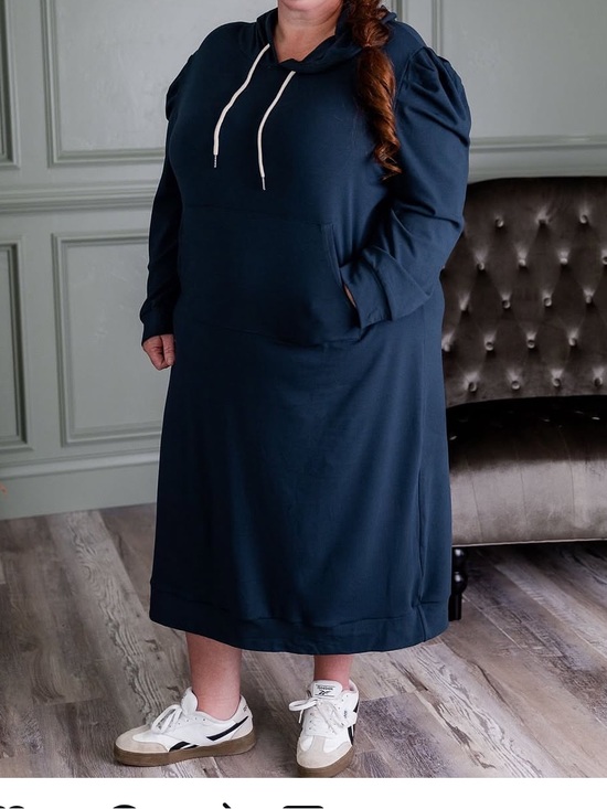 Nuggles Dresses & Skirts - Navy Hooded Puff-Sleeve Midi Dress